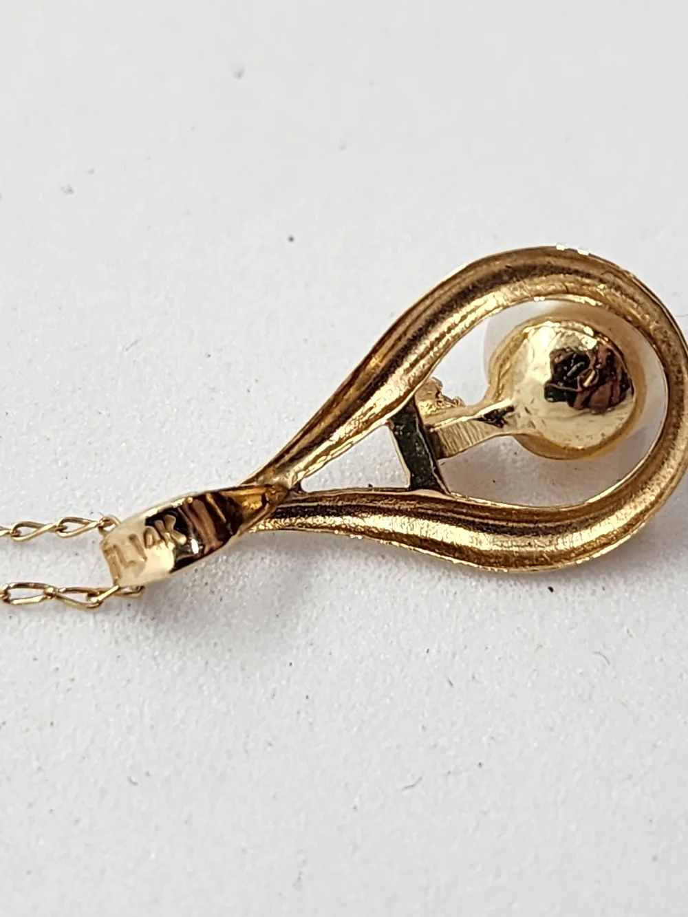 Vintage ATL 14K Yellow Gold Cultured Pearl Diamond Teardrop Pendant & Earrings